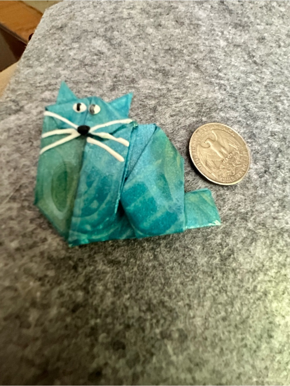 Handmade Teal Cat Origami pin-